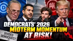 Democrats 2026 midterm momentum at risk as progressive divide raises concerns over key Senate races, featuring Donald Trump, Abdul El-Sayed and Democratic Party political figures