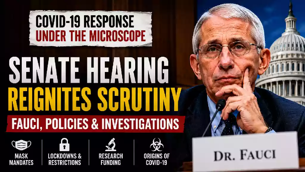 Dr. Anthony Fauci appears before a Senate hearing as lawmakers examine the federal government's COVID-19 response, pandemic policies, public health guidance, and ongoing investigations into coronavirus decision-making.