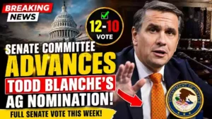 Todd Blanche testifies before the Senate Judiciary Committee during his Attorney General confirmation hearing as lawmakers advance his nomination to the full Senate for a confirmation vote.