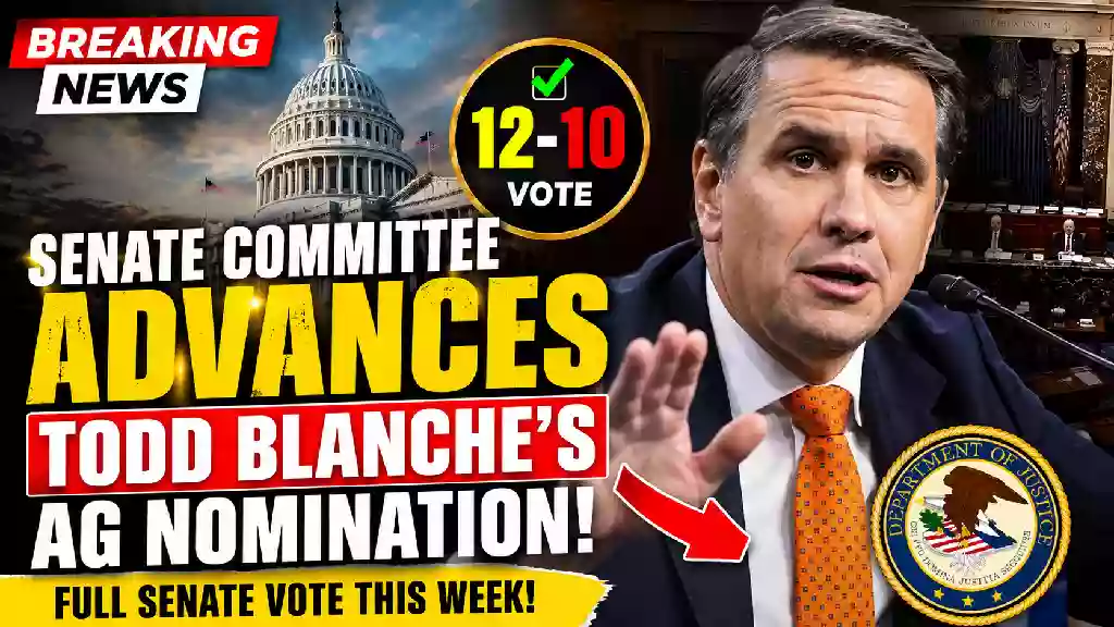 Todd Blanche testifies before the Senate Judiciary Committee during his Attorney General confirmation hearing as lawmakers advance his nomination to the full Senate for a confirmation vote.