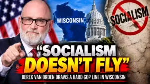 Wisconsin political news thumbnail featuring a Republican congressman and “Socialism Doesn’t Fly” headline.