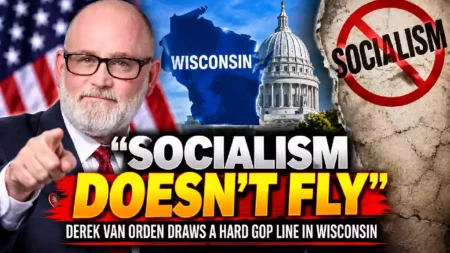 Wisconsin political news thumbnail featuring a Republican congressman and “Socialism Doesn’t Fly” headline.