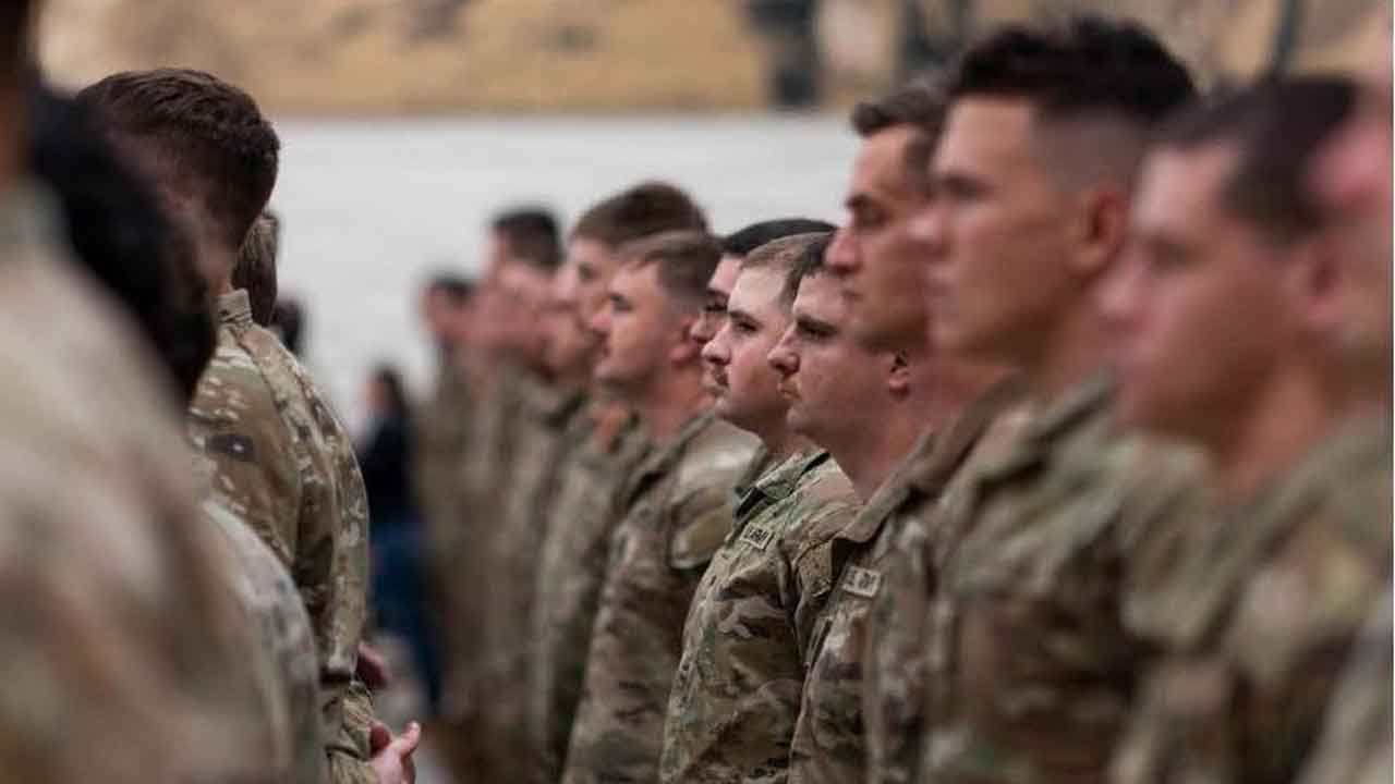 Caption: Oklahoma National Guard gather at farewell ceremony in Mustang, OK on Dec. 1.  Photo by Sgt. Haden Tolbert / Oklahoma National Guard
