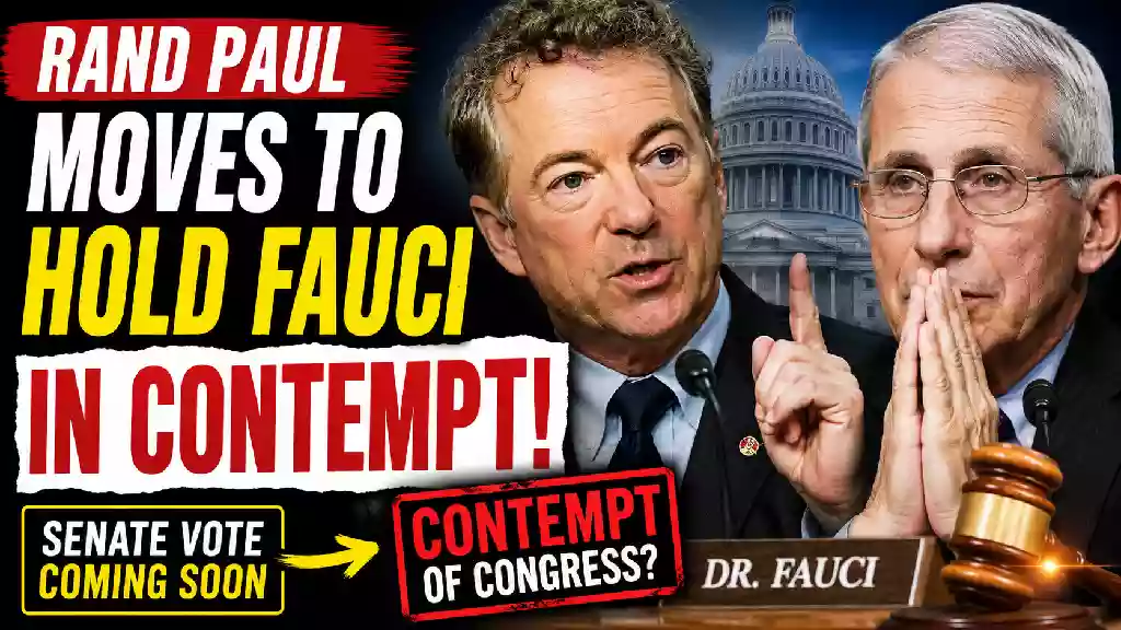 Sen. Rand Paul speaks as Dr. Anthony Fauci appears during a YouTube thumbnail about a proposed contempt of Congress resolution following Fauci's Fifth Amendment testimony before a Senate committee.