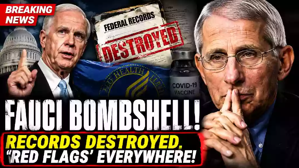 Anthony Fauci and Senator Ron Johnson featured in a breaking news graphic about a congressional investigation into COVID-19 vaccine safety, federal records and alleged record destruction